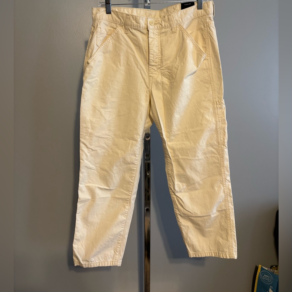 Vince Women’s cotton cropped carpenter straight utility pants cream 30